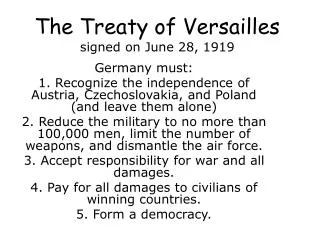 The Treaty of Versailles signed on June 28, 1919