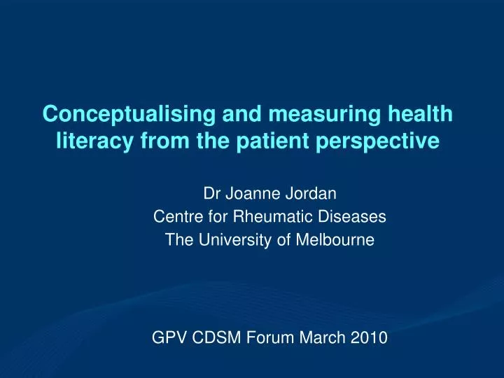 conceptualising and measuring health literacy from the patient perspective