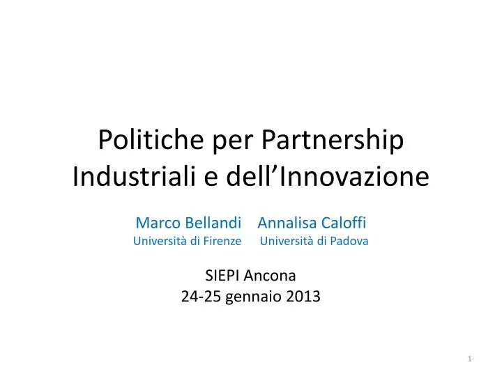 politiche per partnership industriali e dell innovazione