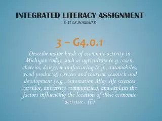 Integrated Literacy Assignment Taylor Doremire