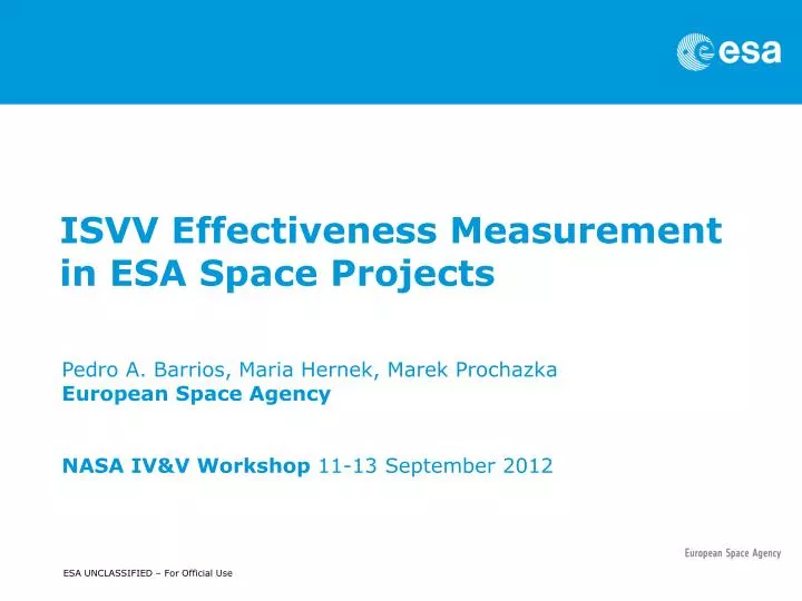 isvv effectiveness measurement in esa space projects