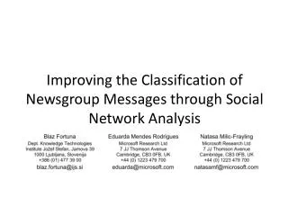 Improving the Classification of Newsgroup Messages through Social Network Analysis