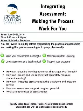 Integrating Assessment : Making the Process Work For You
