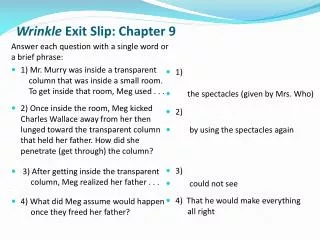 Wrinkle Exit Slip: Chapter 9