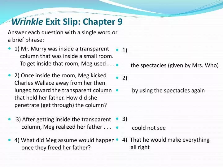 wrinkle exit slip chapter 9