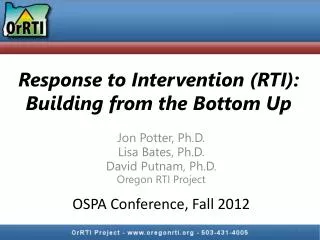 Response to Intervention (RTI): Building from the Bottom Up