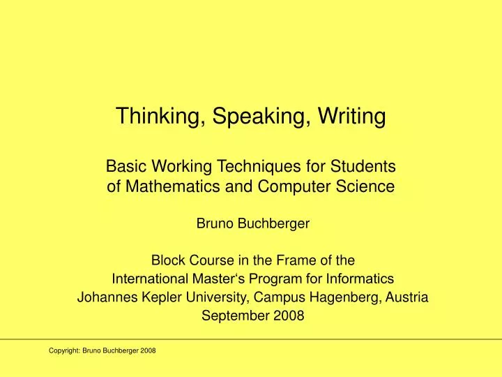 thinking speaking writing basic working techniques for students of mathematics and computer science