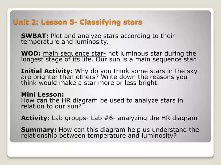 unit 2 lesson 5 classifying stars