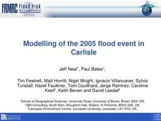 Modelling of the 2005 flood event in Carlisle