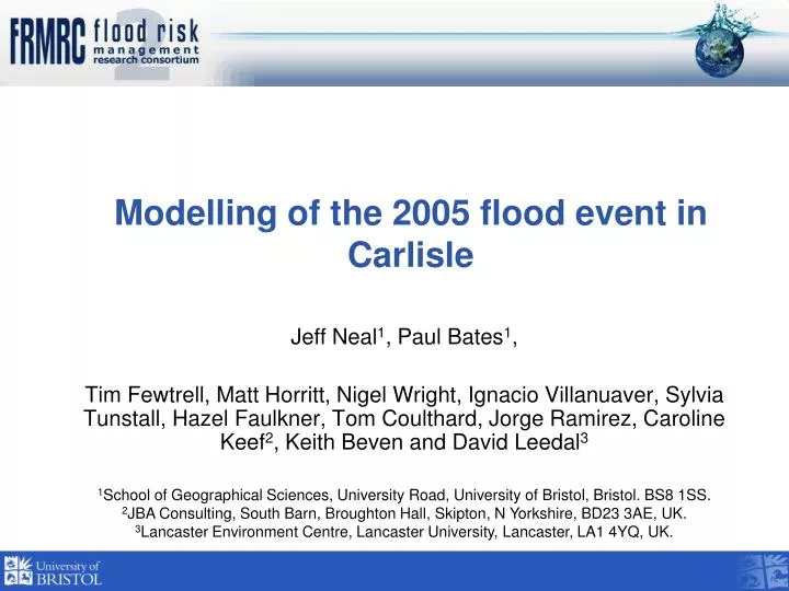modelling of the 2005 flood event in carlisle