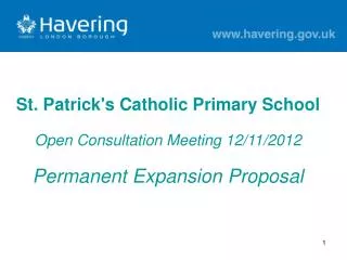St. Patrick's Catholic Primary School Open Consultation Meeting 12/11/2012