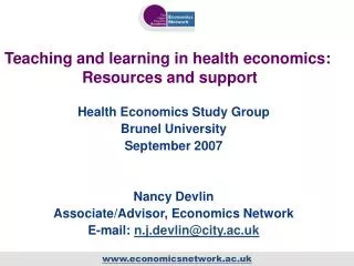 Teaching and learning in health economics: Resources and support
