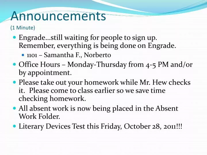 announcements 1 minute