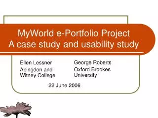 MyWorld e-Portfolio Project A case study and usability study