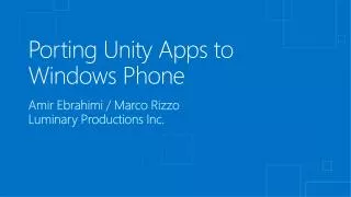 Porting Unity Apps to Windows Phone