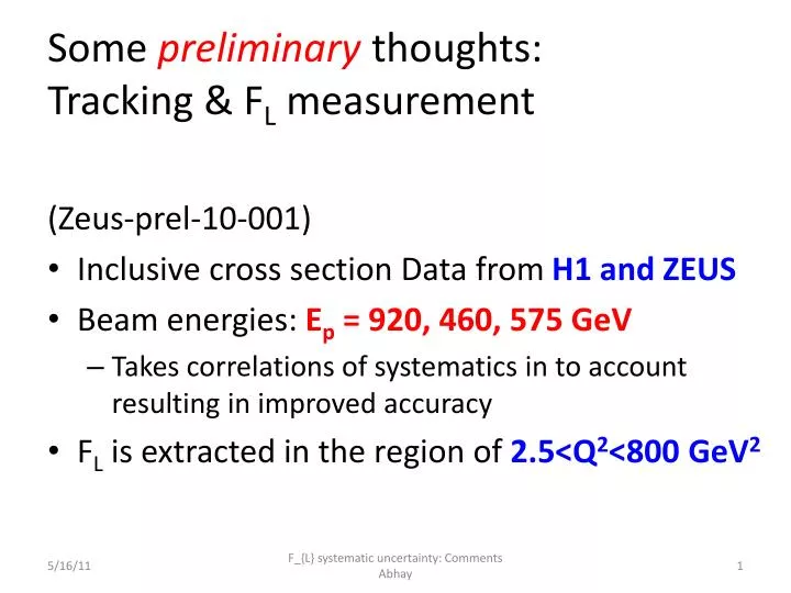 some preliminary thoughts tracking f l measurement