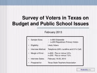 Survey of Voters in Texas on Budget and Public School Issues