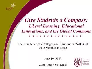 Give Students a Compass: Liberal Learning, Educational Innovations, and the Global Commons
