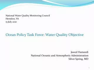 National Water Quality Monitoring Council Herndon, VA 15 July 2010
