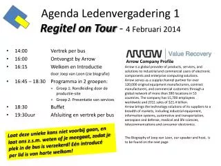 Agenda Ledenvergadering 1 Regitel on Tour - 4 Februari 2014