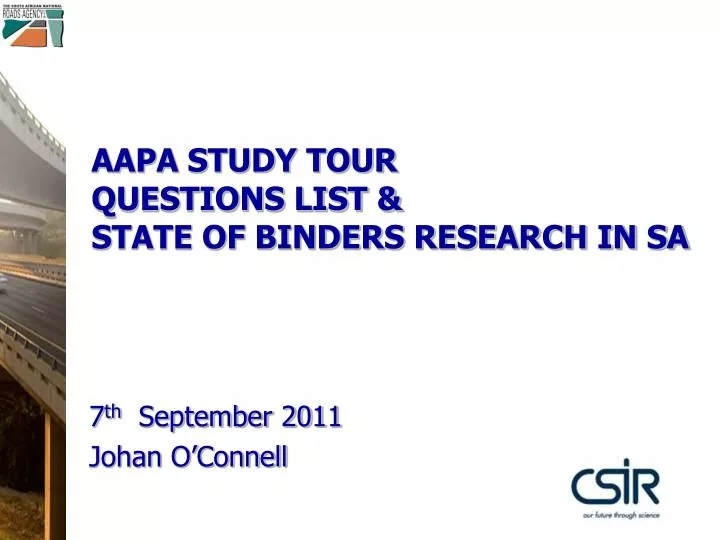 aapa study tour questions list state of binders research in sa