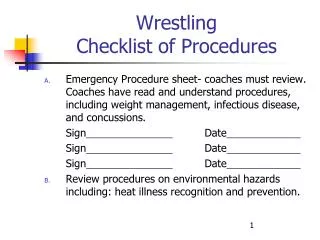 Wrestling Checklist of Procedures