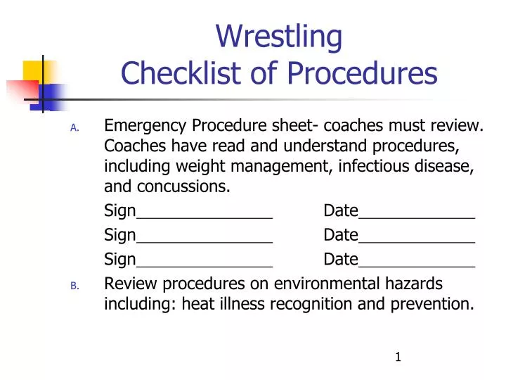 wrestling checklist of procedures