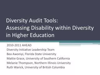 Diversity Audit Tools: Assessing Disability within Diversity in Higher Education