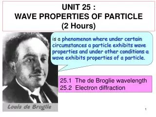 UNIT 25 : WAVE PROPERTIES OF PARTICLE (2 Hours)