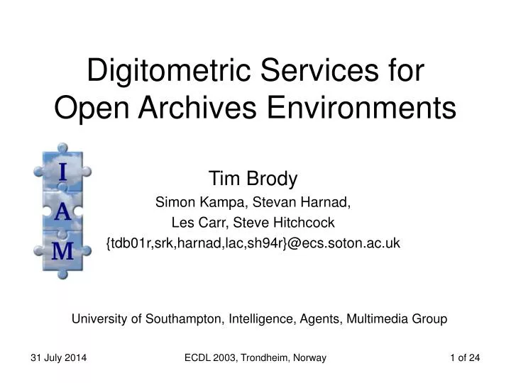 digitometric services for open archives environments