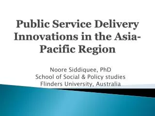 Public Service Delivery Innovations in the Asia-Pacific Region