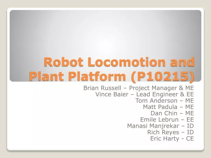 robot locomotion and plant platform p10215