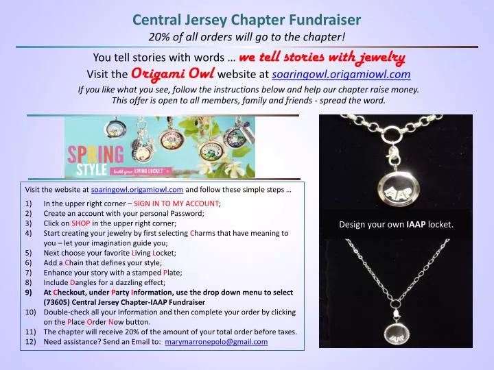central jersey chapter fundraiser 20 of all orders will go to the chapter