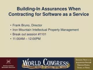 Building-In Assurances When Contracting for Software as a Service