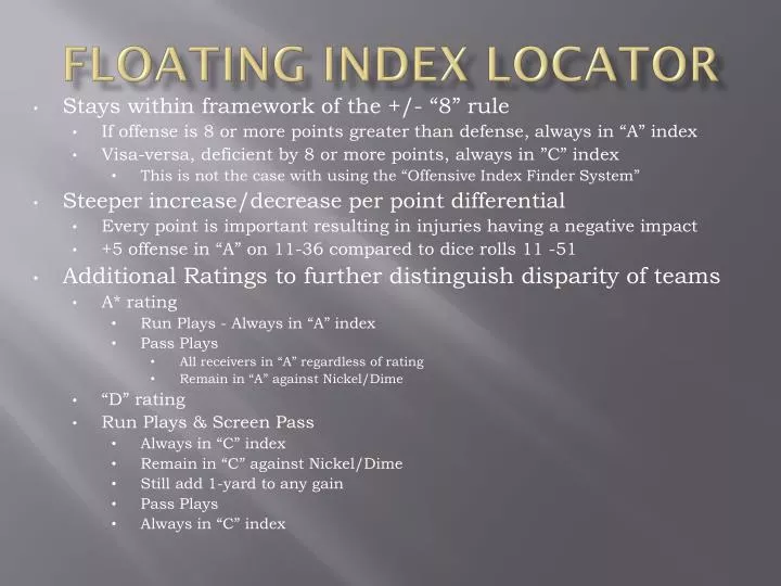 floating index locator