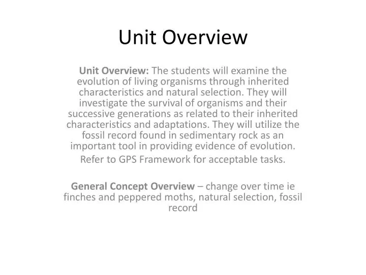 unit overview