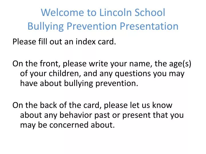 welcome to lincoln school bullying prevention presentation