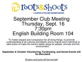 September Club Meeting Thursday, Sept. 16 7:30pm English Building Room 104