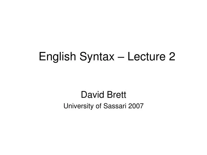 english syntax lecture 2