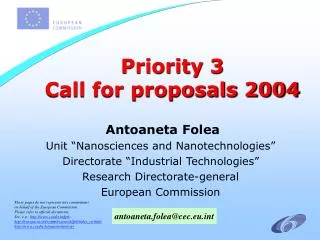 Priority 3 Call for proposals 2004