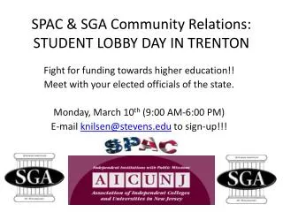 SPAC &amp; SGA Community Relations: STUDENT LOBBY DAY IN TRENTON