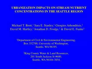 URBANIZATION IMPACTS ON STREAM NUTRIENT CONCENTRATIONS IN THE SEATTLE REGION