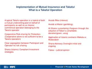 Implementation of Mutual Insurance and T akaful What is a Takaful Operation