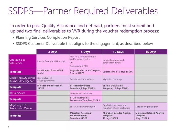 ssdps partner required deliverables