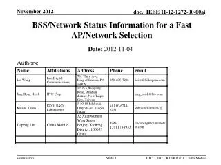 BSS/Network Status Information for a Fast AP/Network Selection