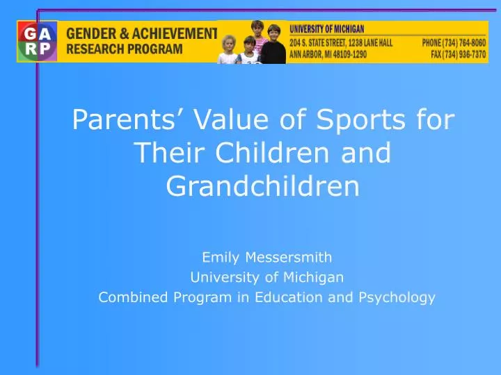 parents value of sports for their children and grandchildren