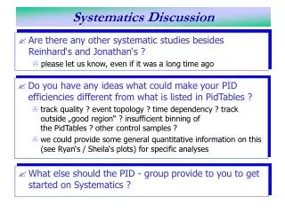 Systematics Discussion