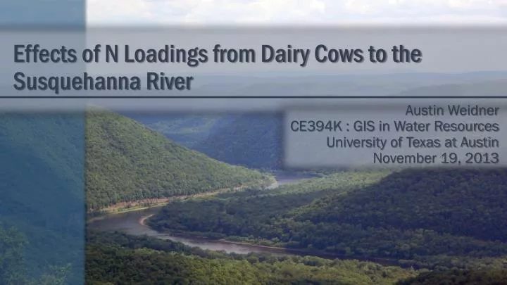 effects of n loadings from dairy cows to the susquehanna river