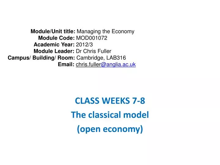 class weeks 7 8 the classical model open economy