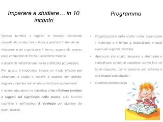 imparare a studiare in 10 incontri